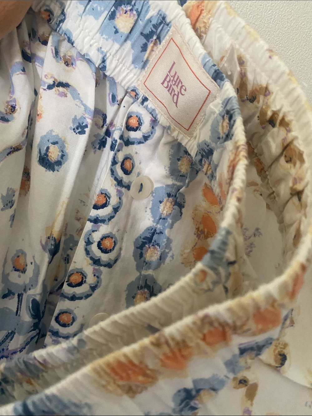 White Straight-Leg Pants with Blue & Orange Floral Print